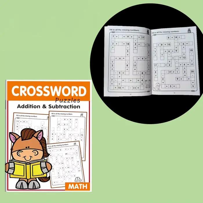 Livre de puzzle de mots croisés mathématiques pour enfants, pratique de l'addition et de soustractio