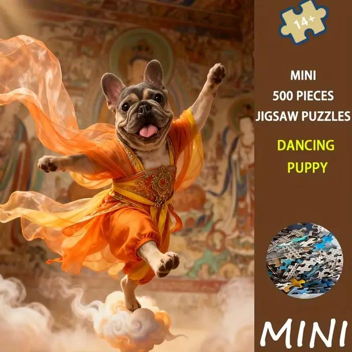 Puzzle pour adultes de 500 pièces - Motif chiot dansant, taille 15x10 pouces (38x26 cm) avec boîte d