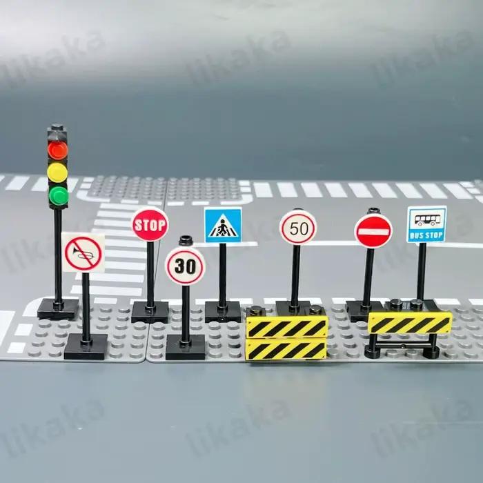 MOC – blocs de construction de panneaux de signalisation routière de ville, jouets, blocs de circula