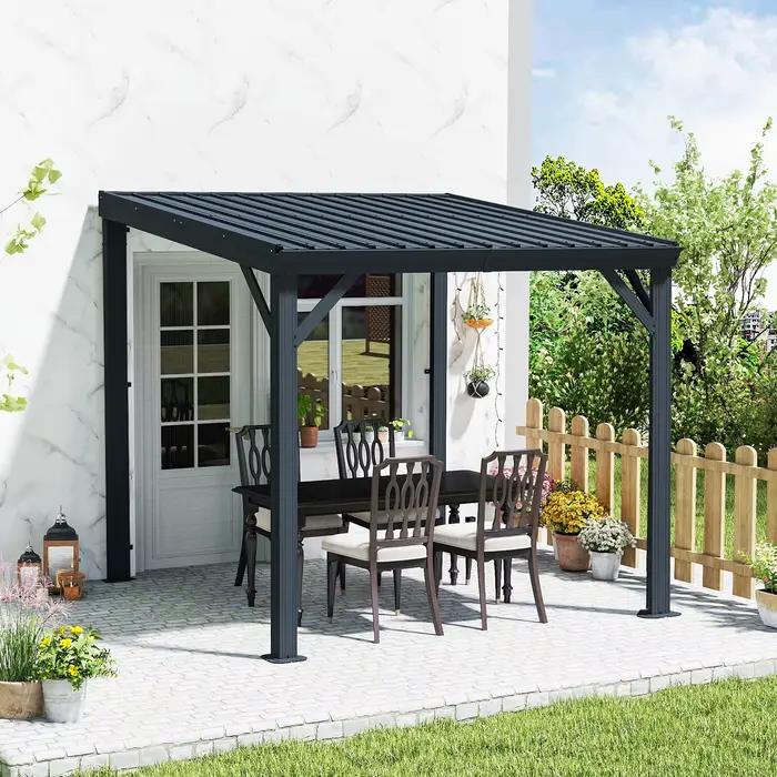 Pergola murale robuste inclinée avec système de drainage intégré et auvent de protection imperméable