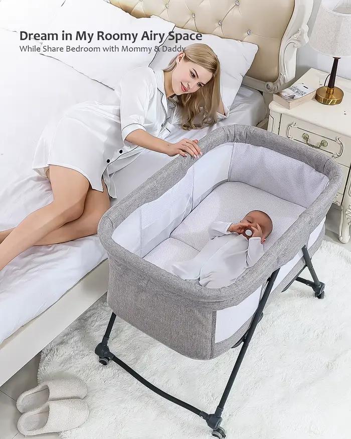 Lit de voyage Baby Grab-and-go avec matelas et roues silencieuses, berceau à bascule convertible, XY
