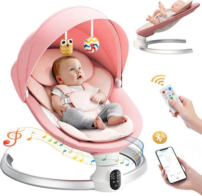 Balançoire électrique pour bébé avec 3 minuteries, application et télécommande Transat, 5 vitesses d
