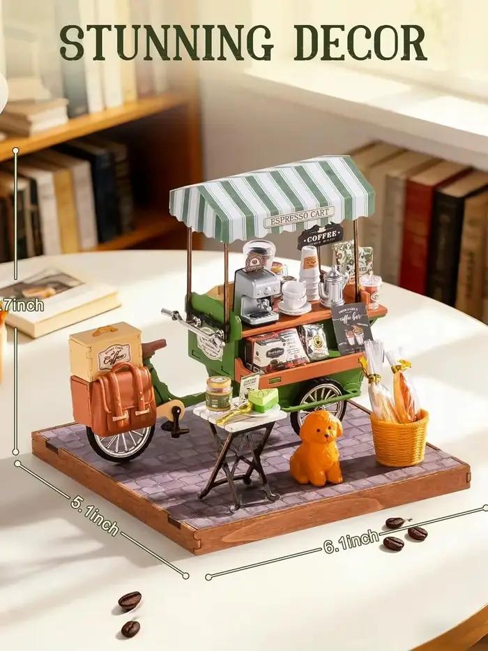 Kit de construction de maison miniature Rolife Tiny House Dollhouse Coffee Cart, modèle de diorama, 