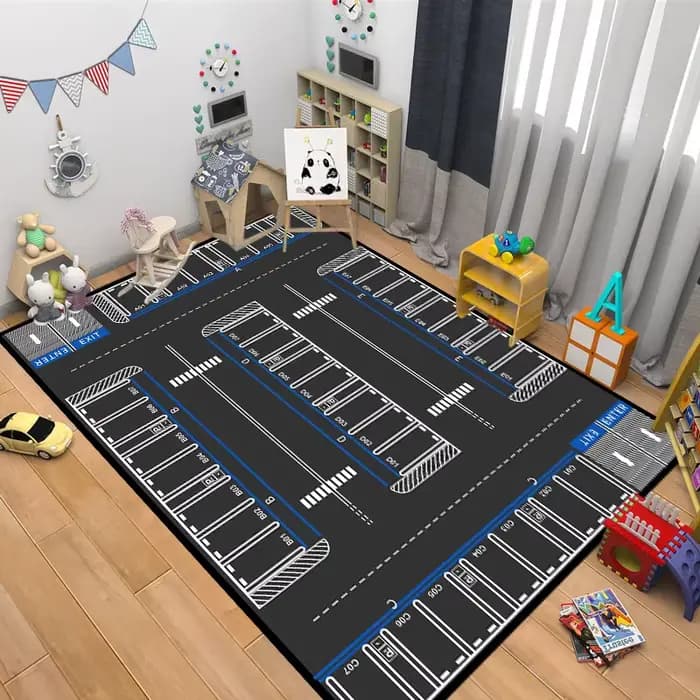 Tapis de jeu vintage pour parking, motif de numéros de stationnement, tapis antidérapant pour chambr