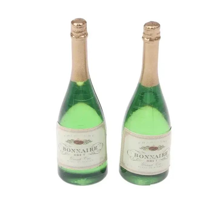 Bouteilles de Champagne vitréuses miniatures pour maison de poupée, 2 pièces, bouteilles d'alcool en