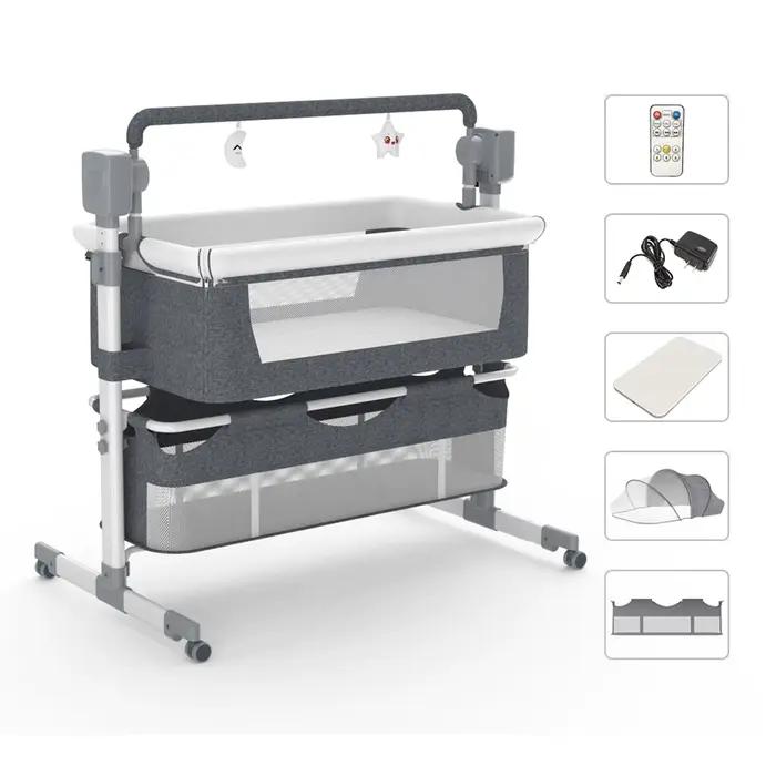 Moussinet pour bébé, moulinet à bascule automatique avec télécommande, roulettes, lit de chevet pour