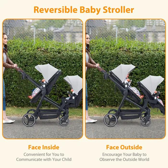 Poussette Double piste Tandem pour nourrissons et tout-petits, landau pliable pour couffin, multi-po