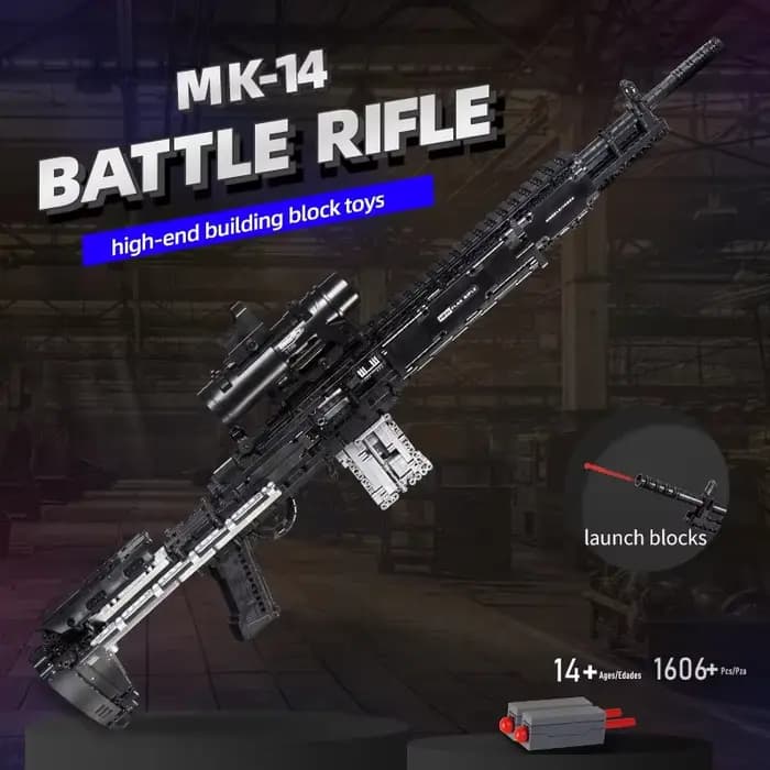 Ensemble de blocs de construction de odorde simulation de fusil de combat militaire MK14, briques as
