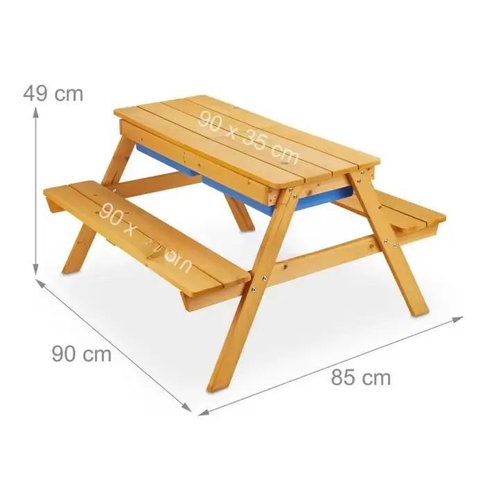 Ensemble Table et chaises de jardin en bois pour enfants, bac à sable de pique-nique en bois, bac à 