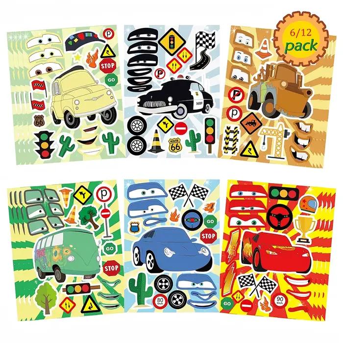 6/12 feuilles d'autocollants puzzle Disney Cars, mignons personnages Lightning McQueen, pour créer u