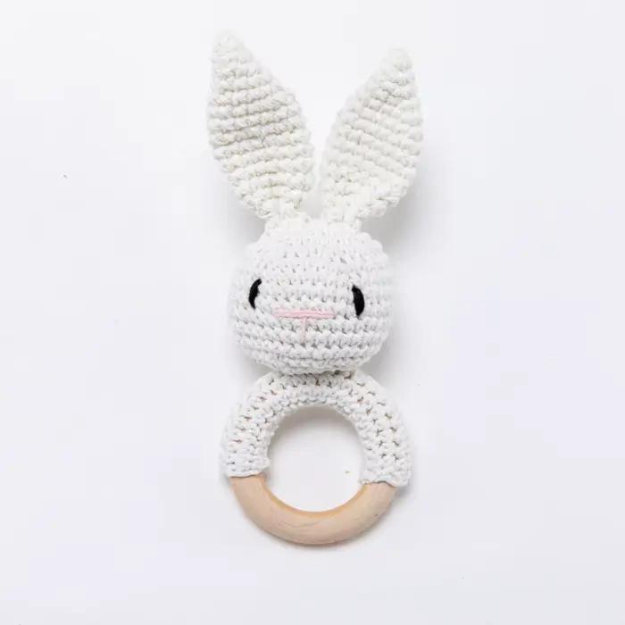 Hochet en bois pour bébé, jouet sensoriel au crochet fait main pour nouveau-né de 0 à 3 mois, hochet