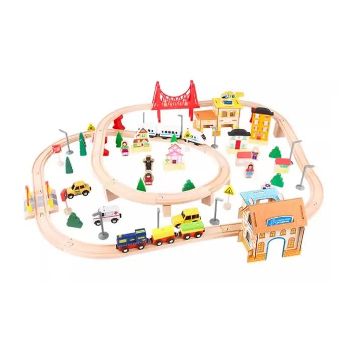 2025 enfants jeu éducatif 108 pièces voie ferrée Train en bois ensemble jouet pour enfants jouet gar