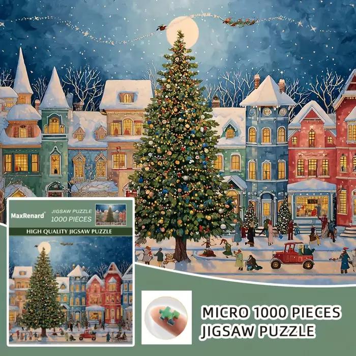 Puzzle de noël 1000 pièces, scène de rue d'hiver avec arbre de noël géant, 15x10 pouces, activité fa