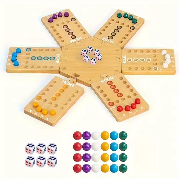 Jeu de société en bois avec perles de verre et dés (style aléatoire) — Un jeu de stratégie portable 