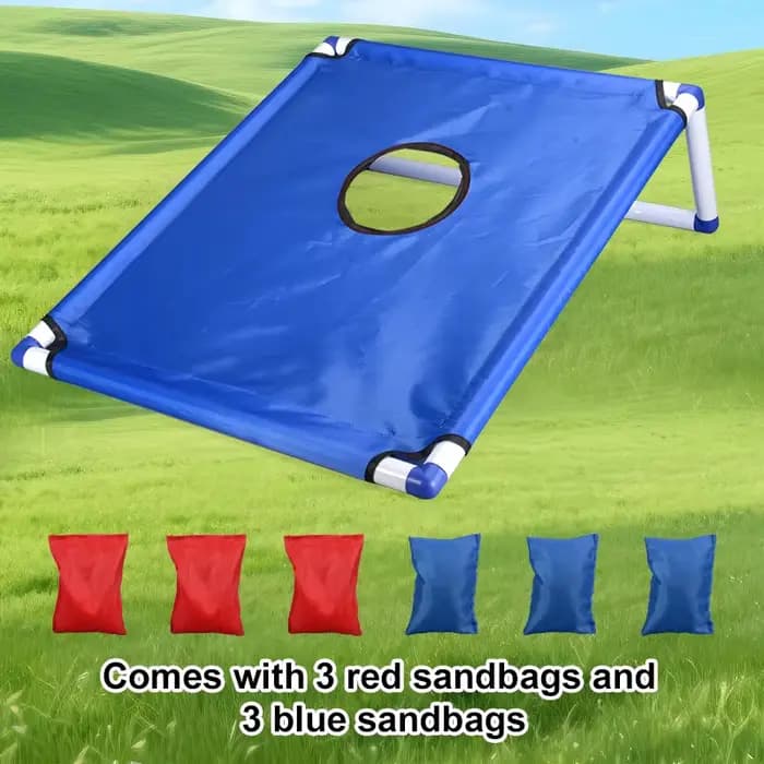 Kit de jeu de lancer de sacs de sable portable - 1 plateau de jeu + 6 sacs de sable - Fournitures po