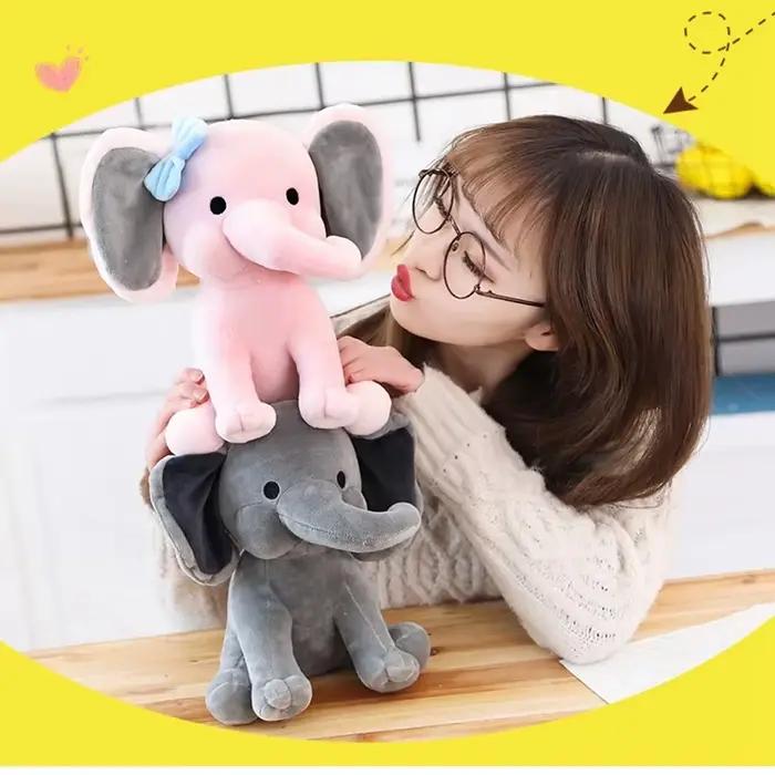 Jouets en peluche éléphant gris de 25cm, animaux Kawaii, oreiller en peluche doux pour dormir, poupé