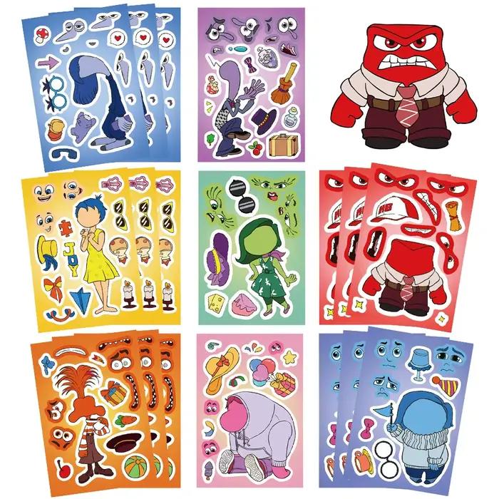 8/16 feuilles d'autocollants puzzle mignons Disney Inside Out pour créer un visage, à assembler soi-