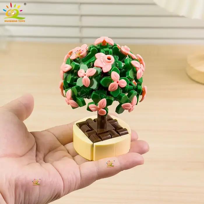 HUIQIBAO MOC fleur succulente en pot modèle bloc de construction bricolage Bouquet éternel maison bu