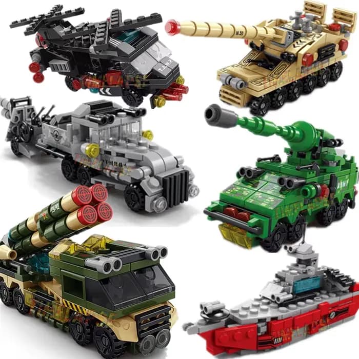 Nouveau bricolage 6in1 porte-avions hélicoptère mortier Missile véhicule blindé blocs de constructio