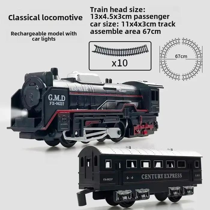 Coffret de train de simulation classique avec rails lumineux, modèle de jouets de Noël