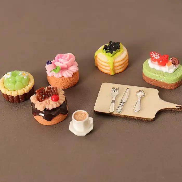 Simulation de maison de poupée, gâteau au café, ensemble de desserts, Mini plateau de cuisine, acces