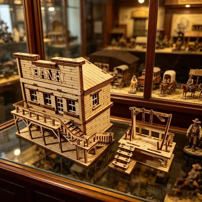 Ensemble de puzzles en bois Old West Bank, kit d'assemblage 3D pour amateurs et collectionneurs