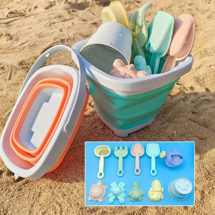 Ensemble d'eau de jeu de sable de plage, seau pliant, jouets d'été pour enfants, jeu de plein air, b