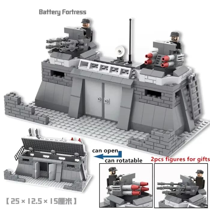 Batterie de construction militaire : Scène de guerre, base, tours de garde, figurines de soldats, ar