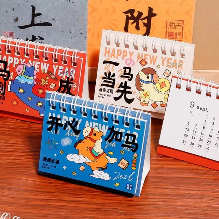 1 pièces 2026 année du cheval Mini calendrier dessin animé poney calendrier de bureau bureau école c