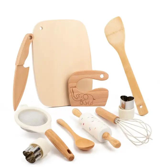 Couteau en bois sûr pour enfants et ensemble de cuisson pour une vraie cuisine, jouet de cuisine pou