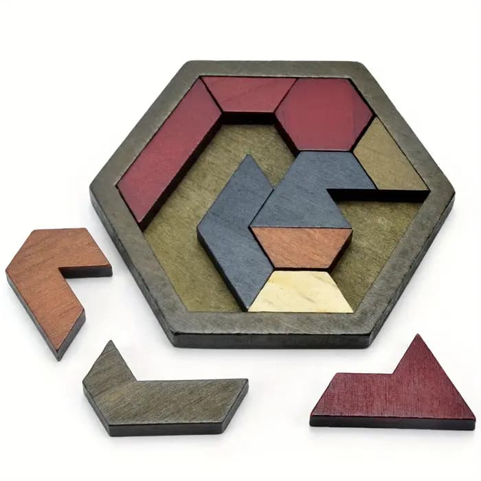 Puzzle Tangram hexagonal, jouets en bois pour enfants et adultes, puzzle stimulant, casse-tête en bo