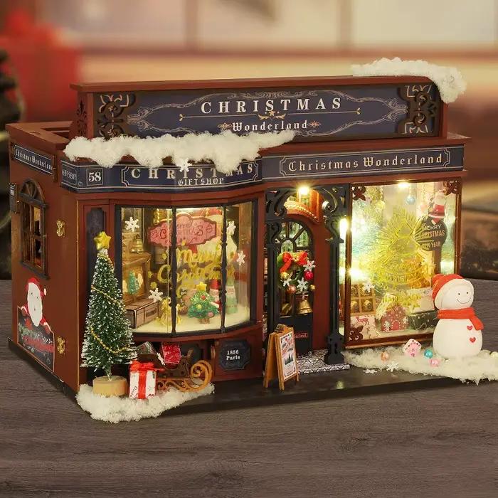 Kit de montage artisanal de maison de conte de fées de Noël en bois DIY, modèle de jouet, puzzle 3D,