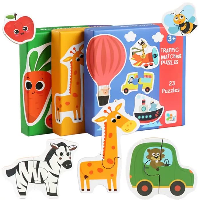 Puzzle en bois pour enfants, jeu assorti, apprentissage précoce, Cognition, animaux, fruits, trafic,