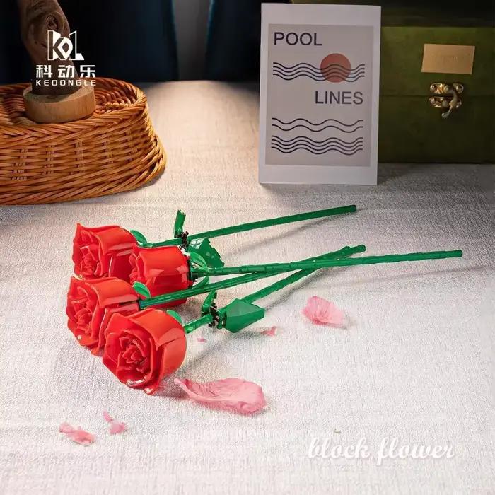 Bloc de construction de roses à fleurs éternelles, jouet Compatible avec la décoration d'assemblage,