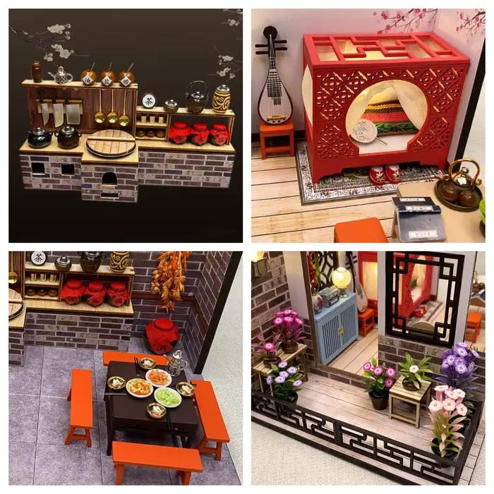 Maison de poupée en bois à monter soi-même, Kits de construction miniatures avec meubles, Loft chino