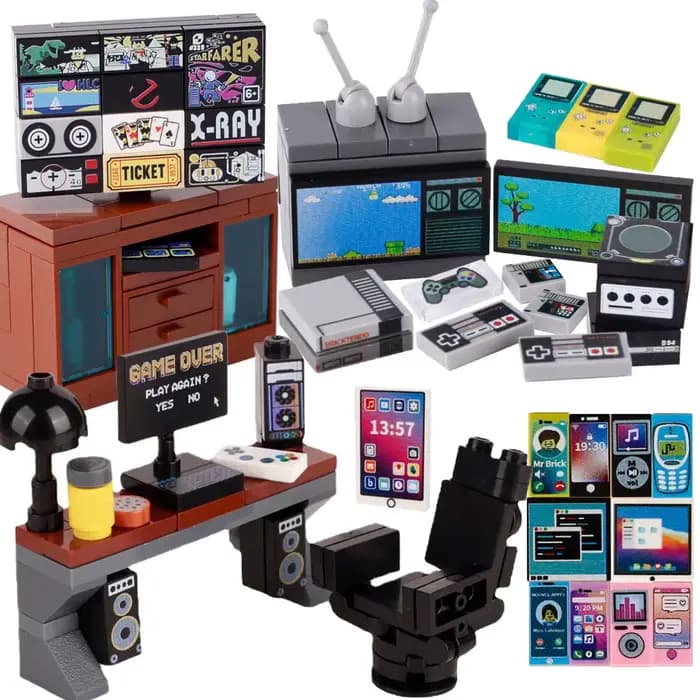 Console de jeu MOC, modèle d'ordinateur, blocs de construction, Mini lecteur de jeu TV, téléphone po