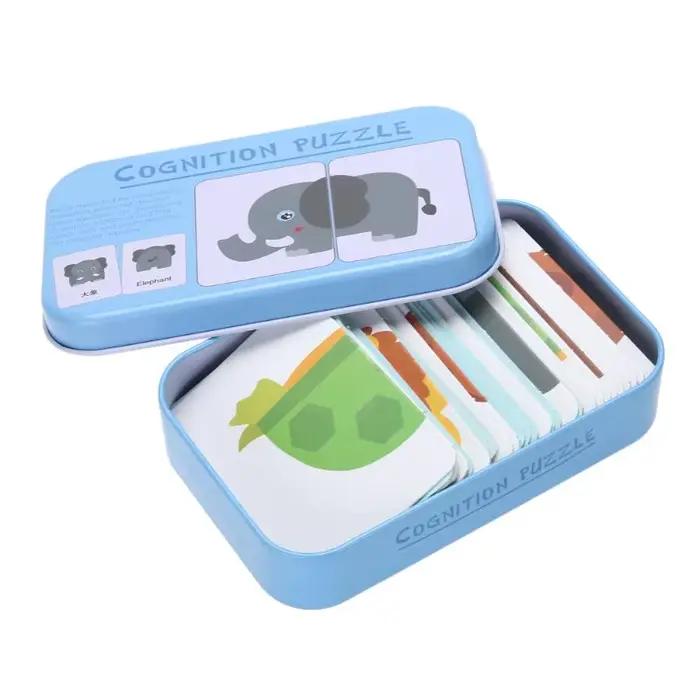 Puzzle de Cognition pour bébé 3-6T, jouets pour enfants, boîte en fer, cartes de jeu assorties, cart