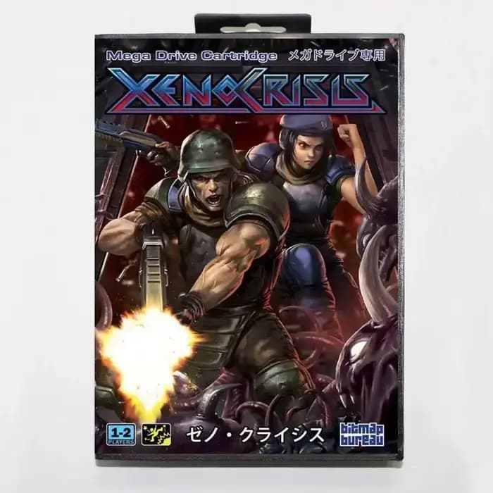 Carte de jeu Xeno Crisis en promotion avec boîte JP, cartouche MD 16 bits pour système Sega Mega Dri