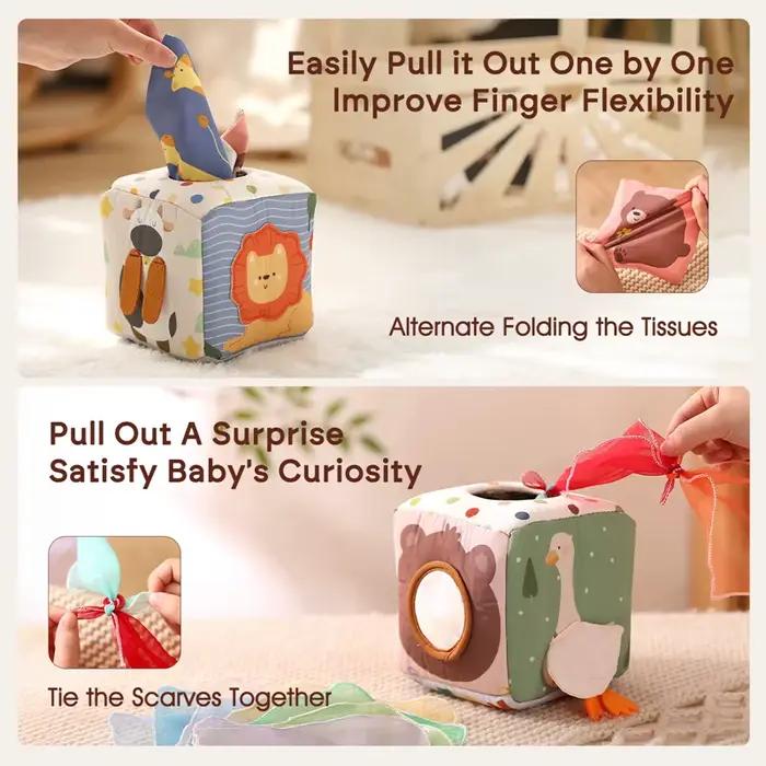 Montessori tissus jouets magique coton Animal boîte à mouchoirs enfants doigt exercice tissu occupé 