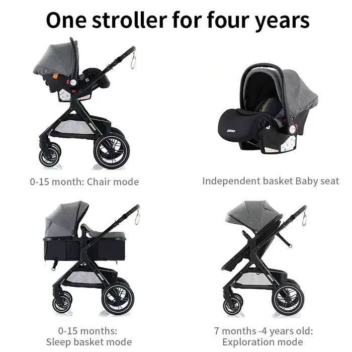 Poussette 3 en 1, adaptateurs universels, poussette pliable jusqu'à 25 kg, absorption des chocs sur 
