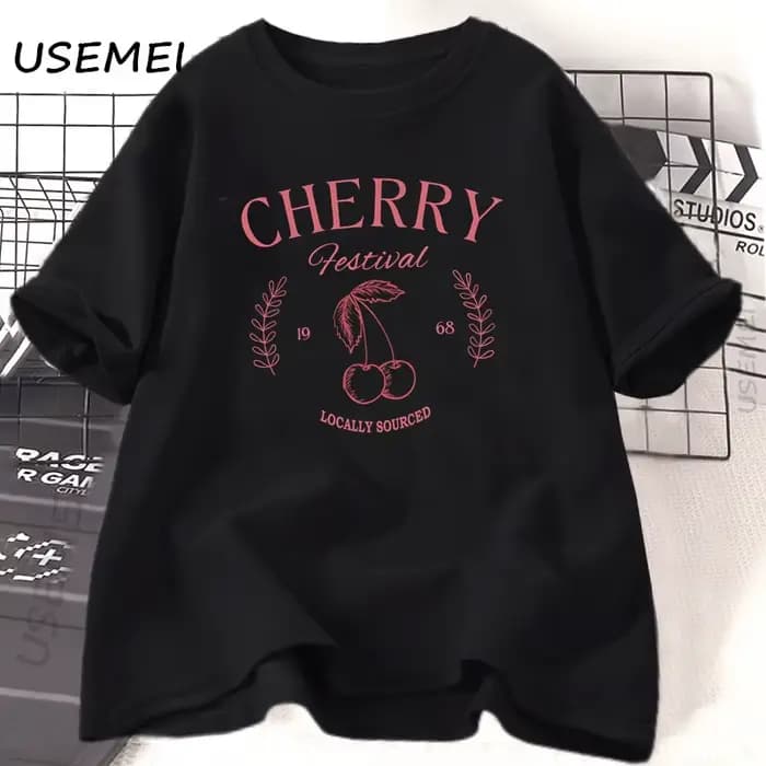 Cerise Vintage T-Shirt femme cerise Festival T-Shirt été fruits graphiques t-shirts décontracté coto