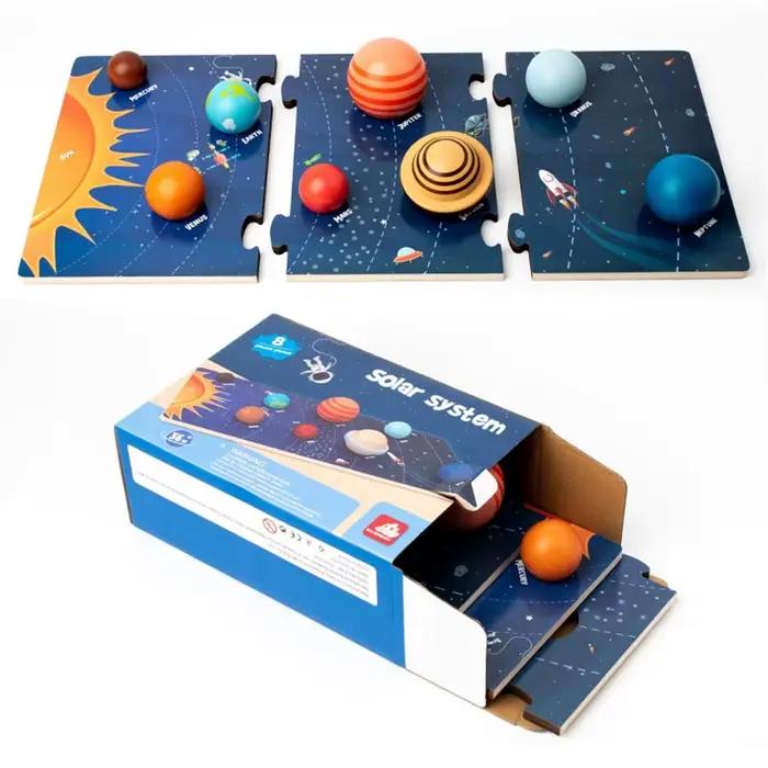 Puzzle 3D en bois du Système Solaire, jeu d'association des huit planètes, plateau lisse pour la rec
