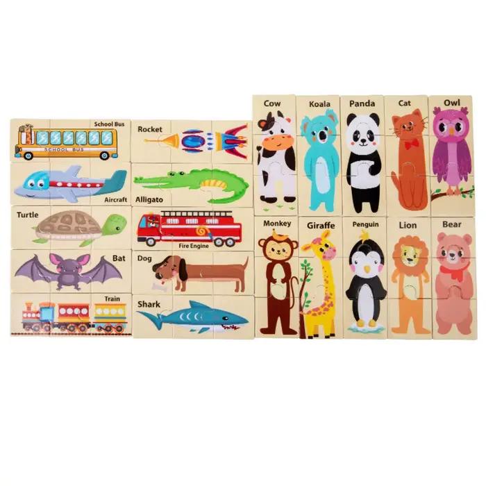 Puzzle en bois pour enfants, forme Tangram, design de dessins animés, animaux, jeu de puzzle éducati
