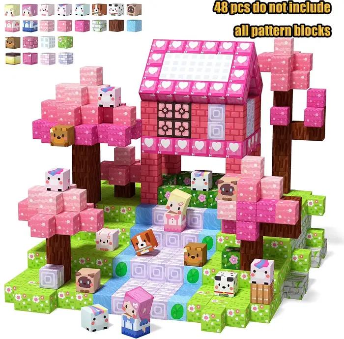 Blocs de construction magnétiques Mine World, Château de piscine magnétique, Villa, Briques de const
