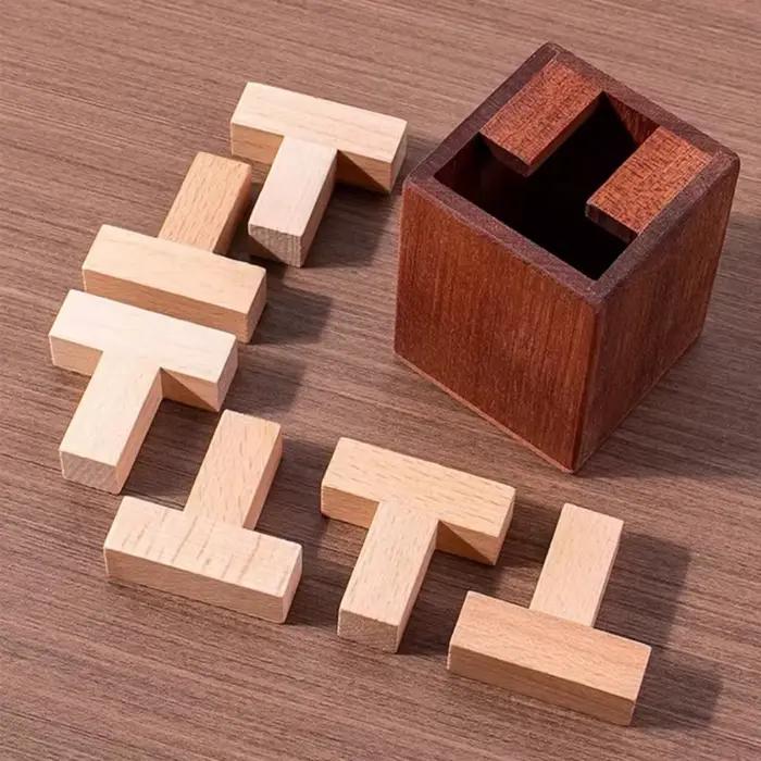 Puzzle en forme de T de difficulté élevée, six puzzles en T, jouets de test d'intelligence, boîte de