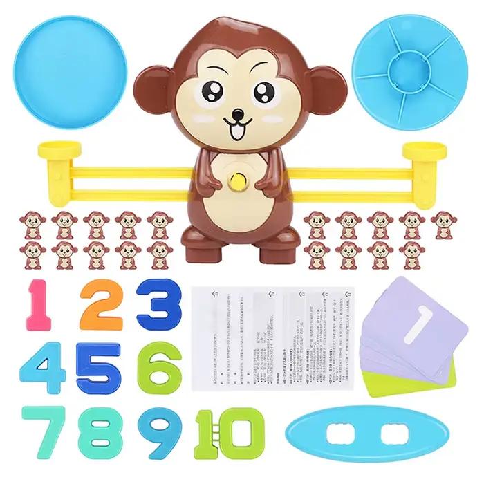 Jouet Montessori Maths Balance pour enfants, singe, numérique, balance, numéro, jeu de société, appr
