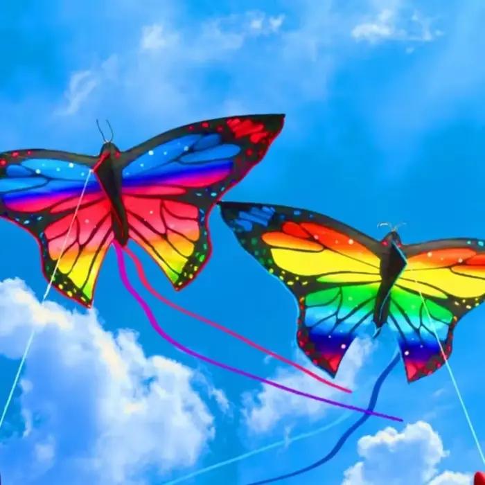 Cerf-volant papillon coloré, beau papillon de 1.45m, rebond d'air avec ligne de cerf-volant, cerf-vo