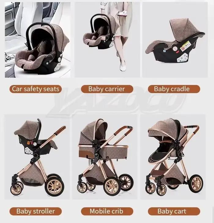 Système de poussette 3-en-1, poussette bébé anti-choc pour 0-4 ans jusqu'à 22 kg, poussette pliable 