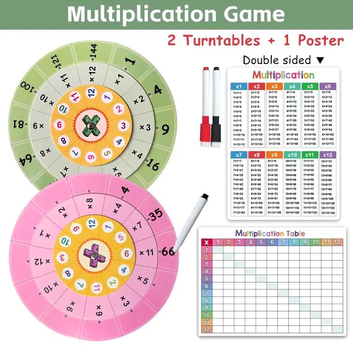 Cartes de Table de Multiplication Montessori 1-12, jeu d'entraînement de plateau tournant de Multipl