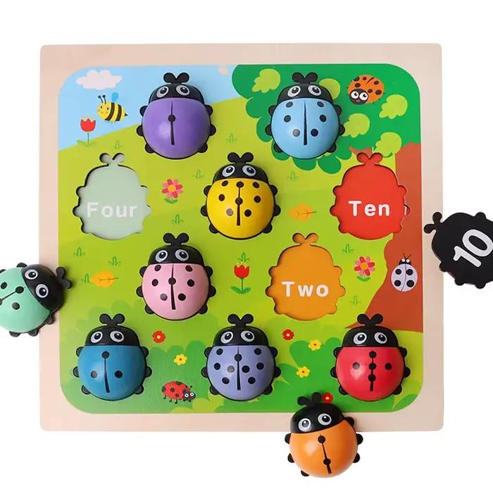Jeu de comptage avec bâtonnets en forme de coccinelle, jouets éducatifs en bois pour enfants, appren